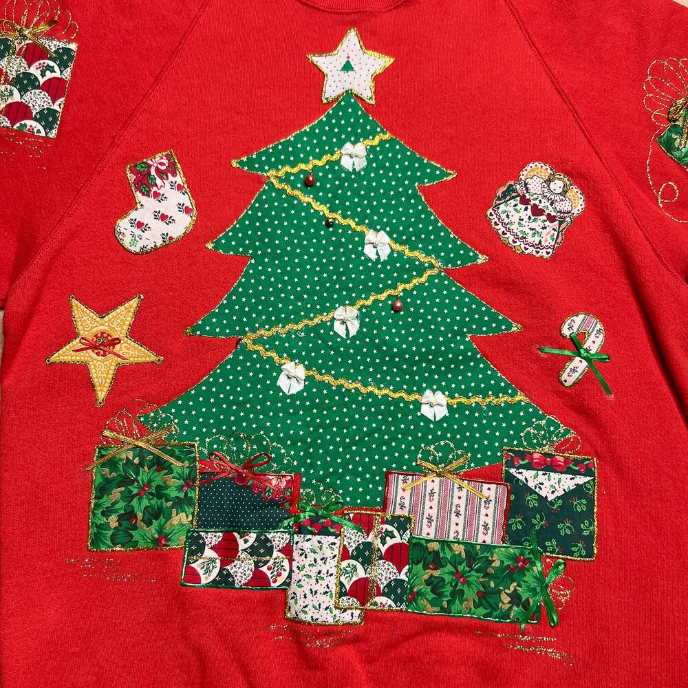 Vintage 80s Jerzees Handmade Patchwork Christmas … - image 2